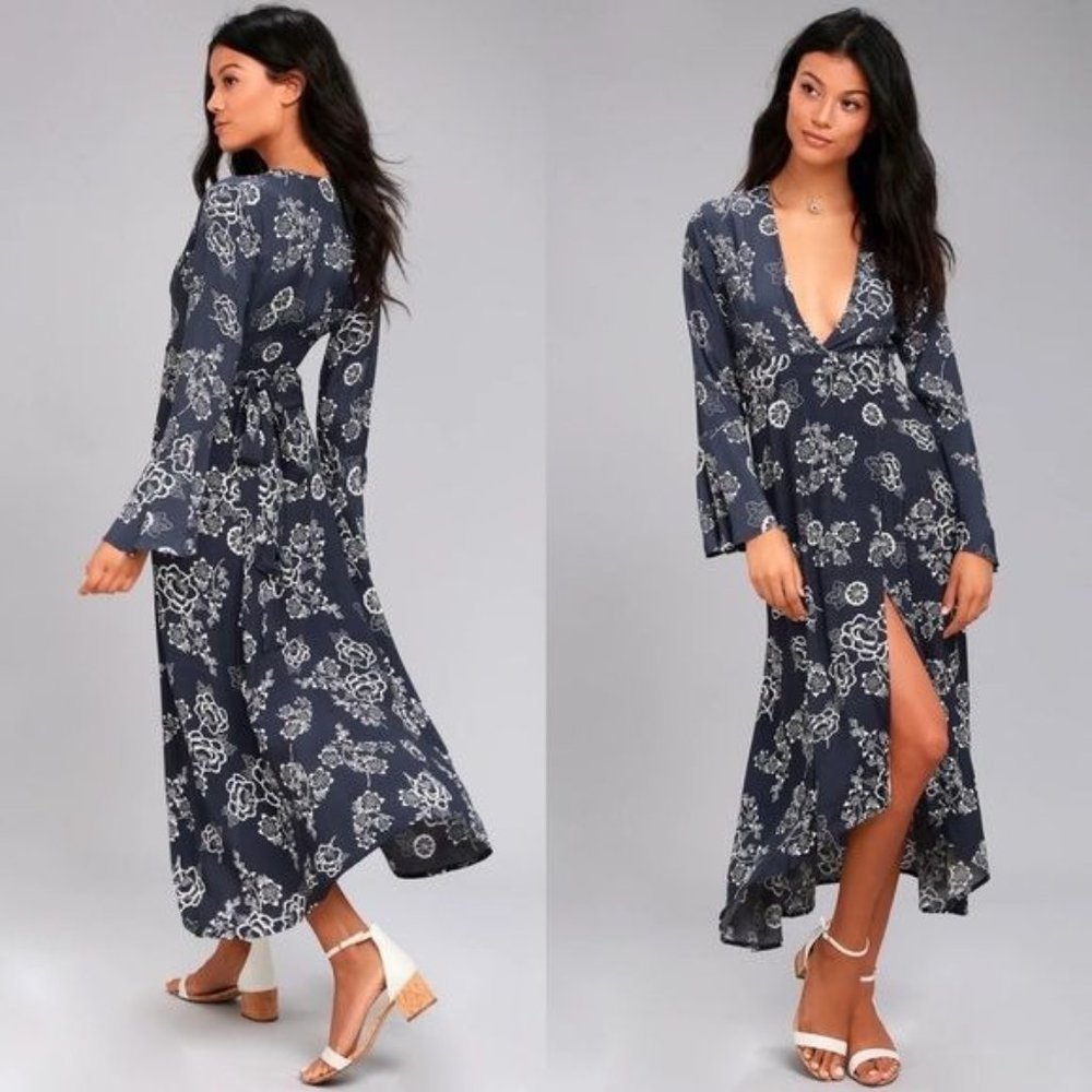 Faithfull the Brand Carioca Navy Blue Floral Print Wrap Dress - Picture 8 of 9